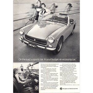 1973 MG Midget Convertible Roadster Vintage Print Ad Indoor Cycling Wall Art